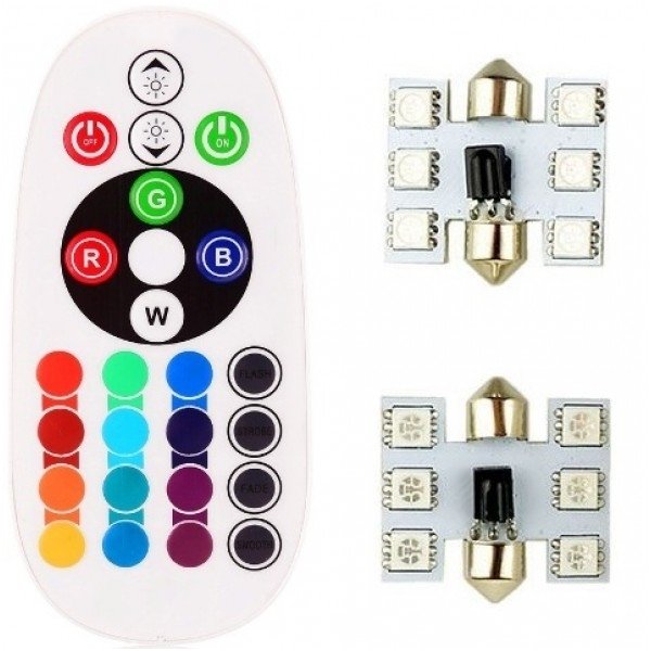 RGB F10 C5W 6 SMD - 12v led lempučių komplektas RGB F10 C5W 6 SMD - 12v led lempučių komplektas