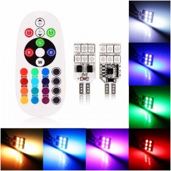 RGB T10 W5W 12 SMD - 12v led lempučių komplektas 1 RGB T10 W5W 12 SMD - 12v led lempučių komplektas 1