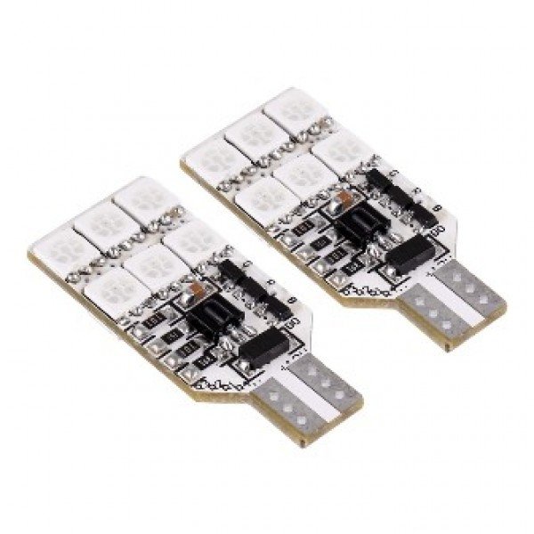 RGB T10 W5W 12 SMD - 12v led lempučių komplektas 2 RGB T10 W5W 12 SMD - 12v led lempučių komplektas 2