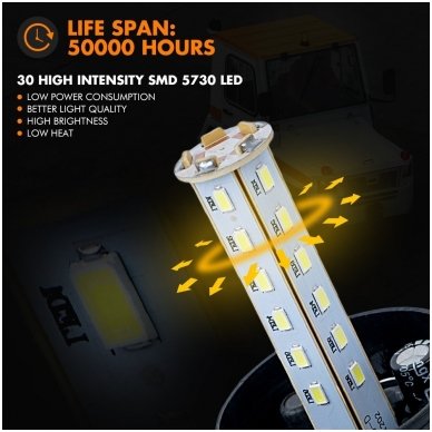 Sertifikuotas įspėjamasis LED 30SMD oranžinis švyturėlis prisukamas 4
