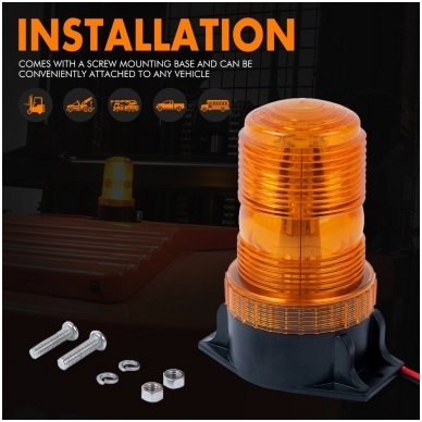 Sertifikuotas įspėjamasis LED 30SMD oranžinis švyturėlis prisukamas 7