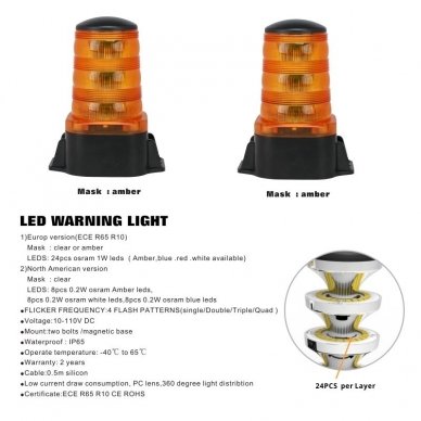 Sertifikuotas įspėjamasis "Osram LED" 24 SMD ECE E9 R65 R10 oranžinis švyturėlis prisukamas 14