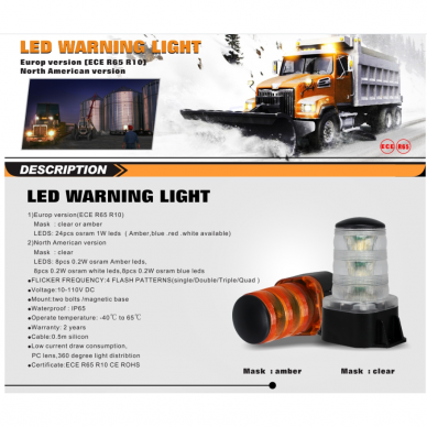 Sertifikuotas įspėjamasis "Osram LED" 24 SMD ECE E9 R65 R10 oranžinis švyturėlis prisukamas 4