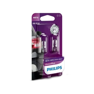 PHILIPS VisionPlus 6W 12V W5W/T10 WBT10 W2,1x9,5d Blister lemputės 2vnt PHILIPS VisionPlus 6W 12V W5W/T10 WBT10 W2,1x9,5d Blister lemputės 2vnt
