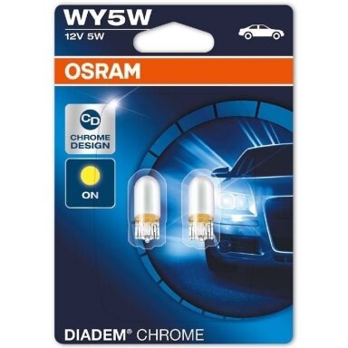WY5W 2 vnt. OSRAMS DIADEM & CHROME 12V 5W geltonos veidrodinės lemputės 2827DC-02B, 4008321972750 WY5W 2 vnt. OSRAMS DIADEM & CHROME 12V 5W geltonos veidrodinės lemputės 2827DC-02B, 4008321972750
