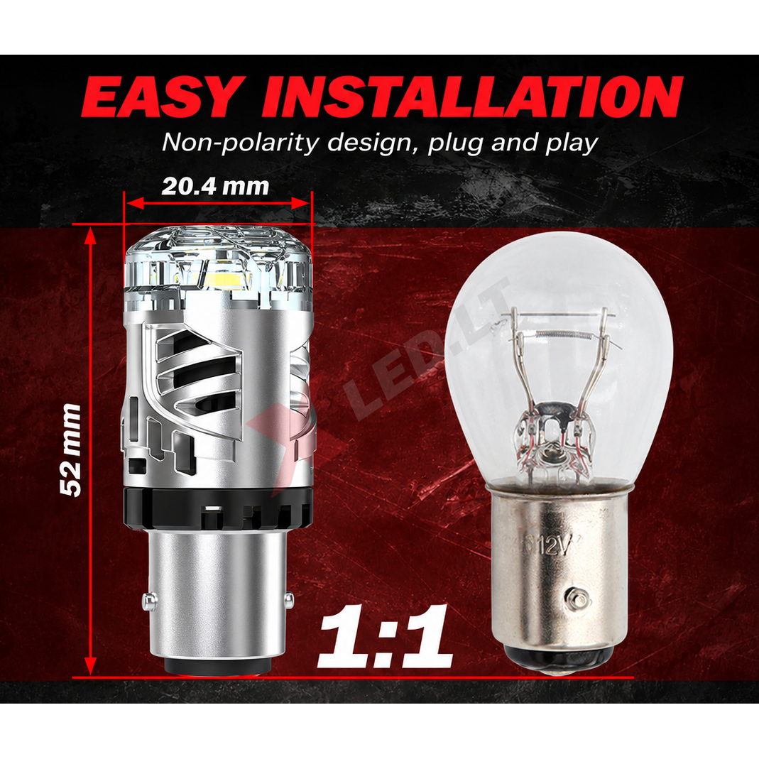 XLED P21/5W - BAY15D SUPER LASER +800% X-TREME CAN-BUS LED lemputė į dienos DRL žibintą balta 6000K 3