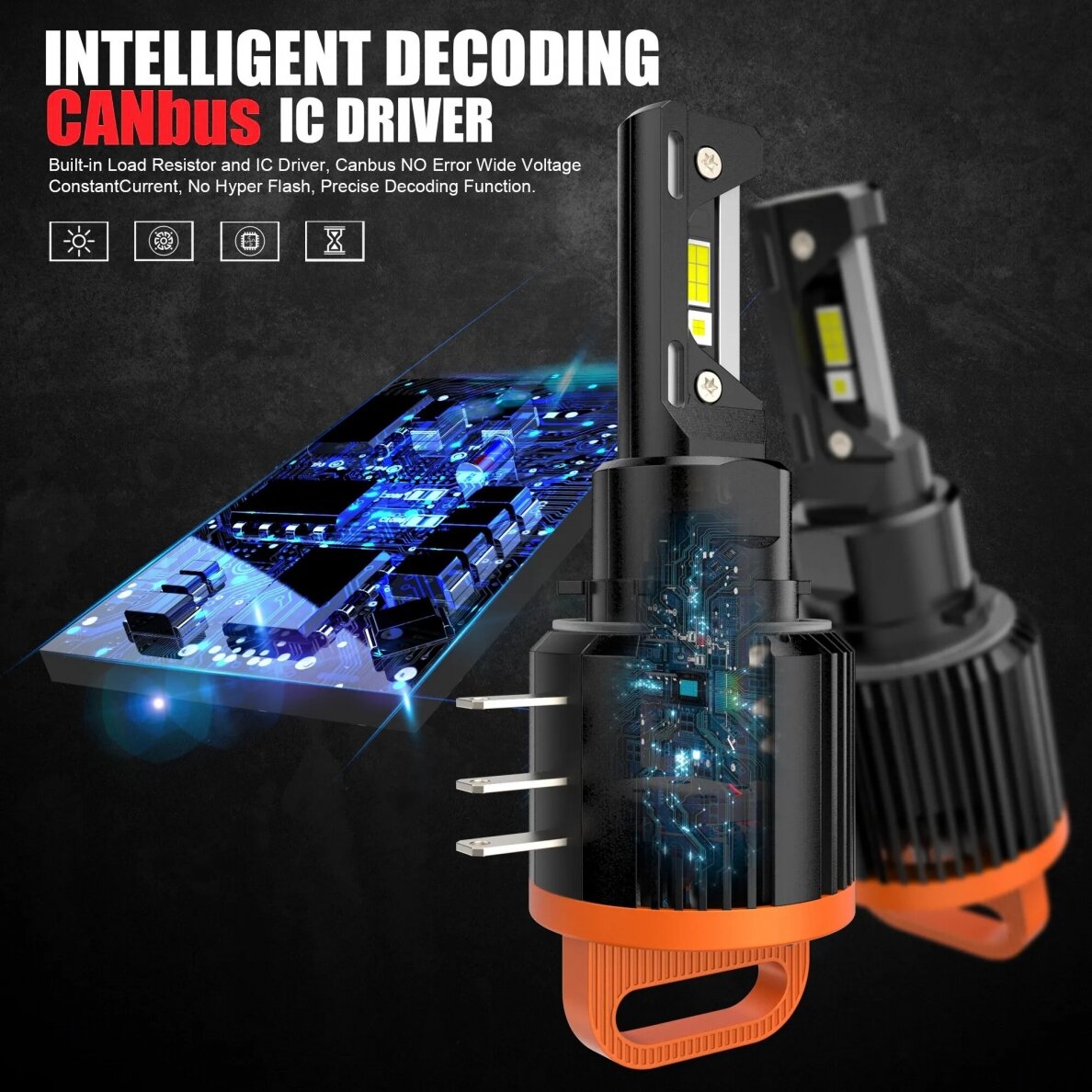 XLED H15 MINI CAN-BUS ZES +300% LED lemputės 12V-24V 6000LM 6