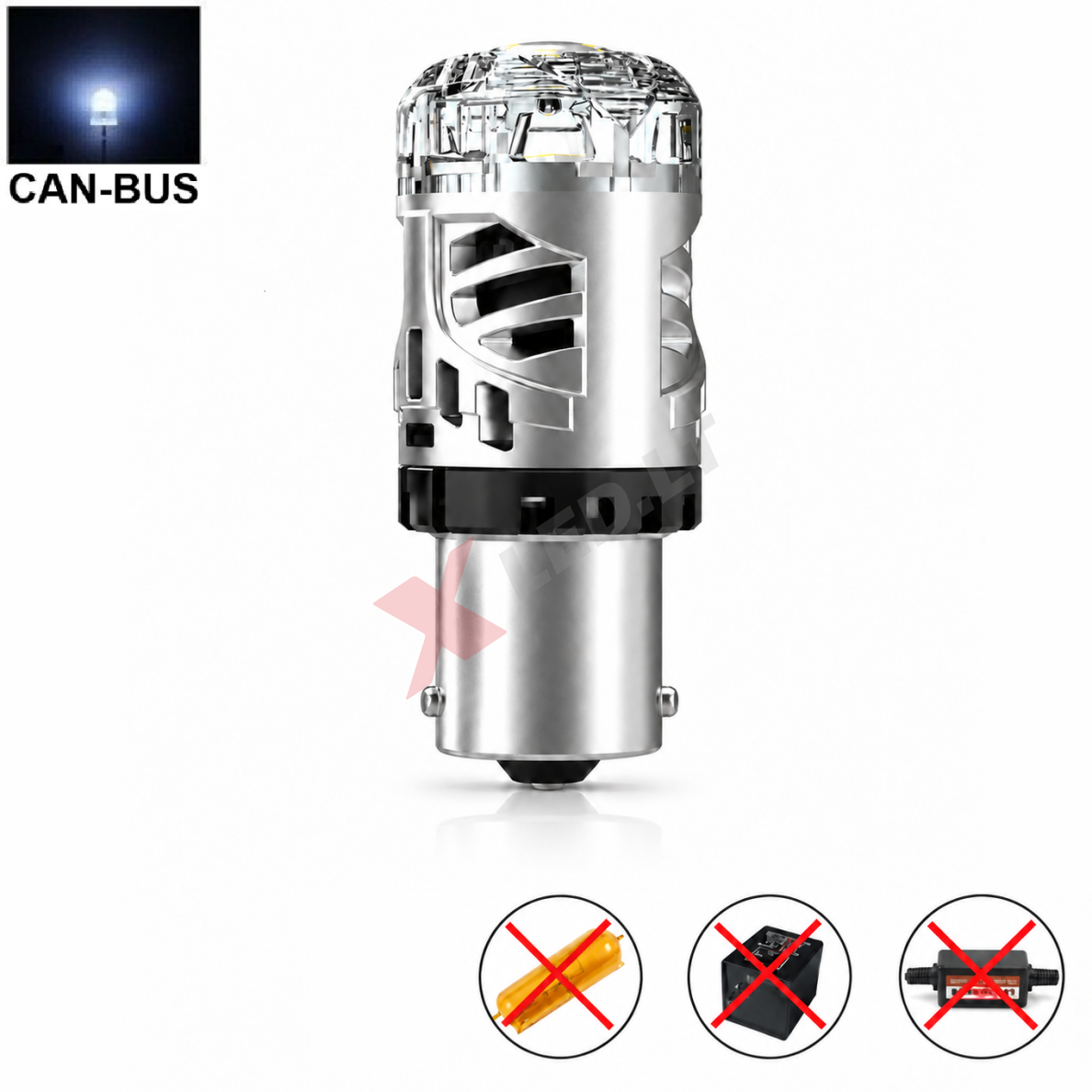 XLED P21W - BA15S SUPER LASER +800% X-TREME CAN-BUS LED lemputė į atbulinį ir DRL žibintą balta 6000K