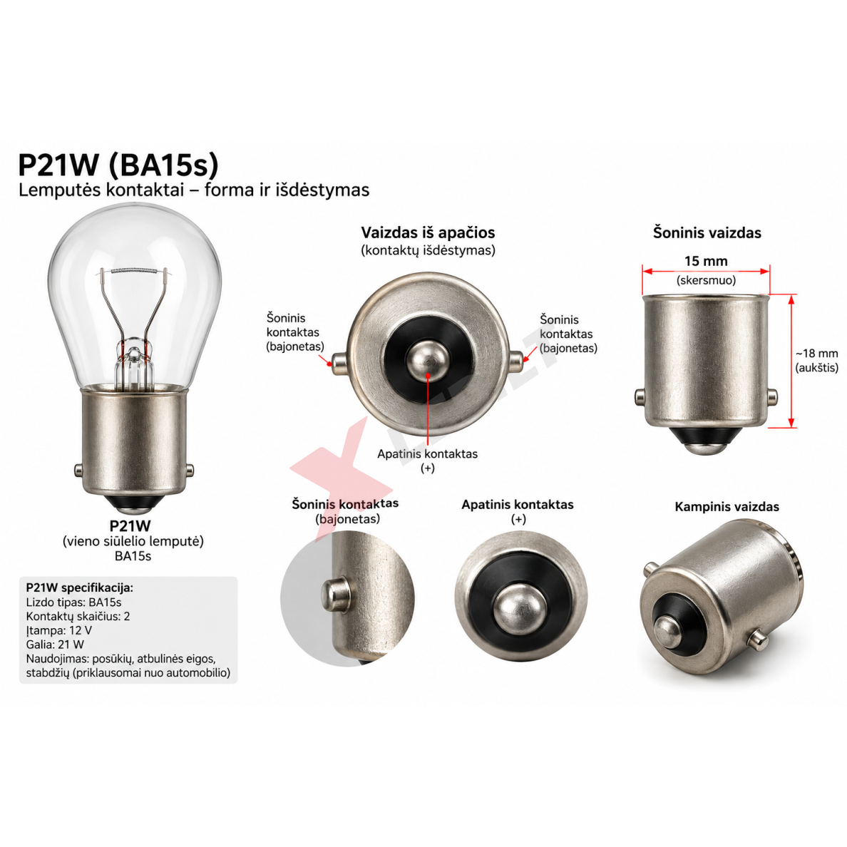 XLED P21W - BA15S SUPER LASER +800% X-TREME CAN-BUS LED lemputė į atbulinį ir DRL žibintą balta 6000K 17