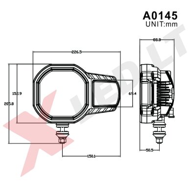 XLED priekinis sertifikuotas žibintas LED x 4 funkcijų 9-32V - kairė 9