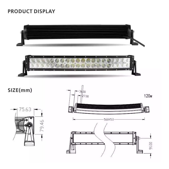 XLED 120W lenktas LED BAR žibintas šoninio tvirtinimo COMBO 56cm 1